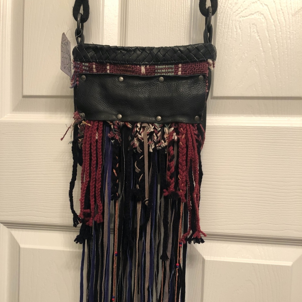 Free People Leather/Fringe Crossbody Handbag